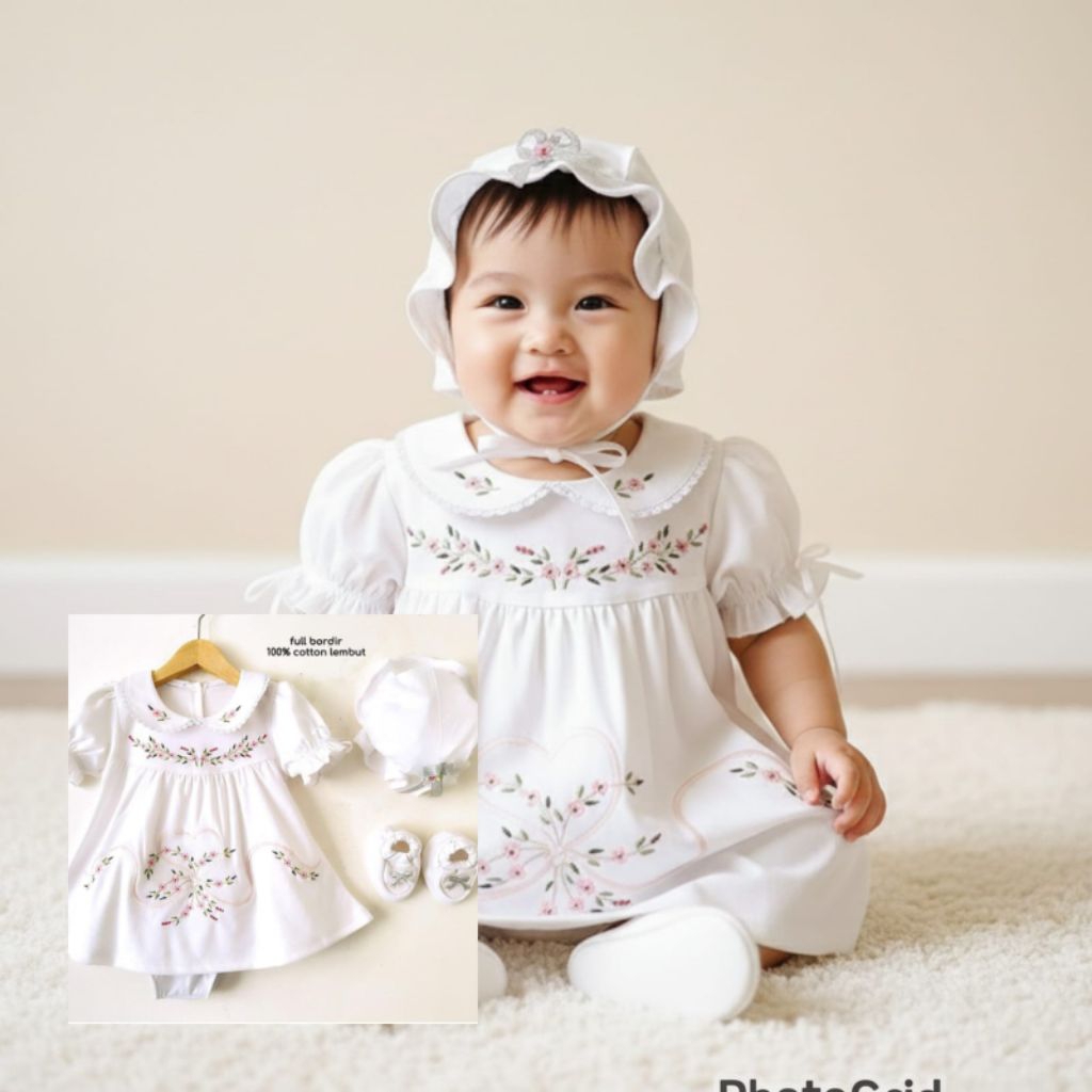 gaun bayi perempuan, dress bayi,gaun bayi akikah, dress bayi akikah, gaun putih bayi