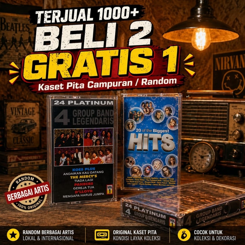 Beli 2 Gratis 1 – Kaset Pita Campuran, Edisi Kolektor Barang Jadul | Bisa diputar di Walkman, Radio 