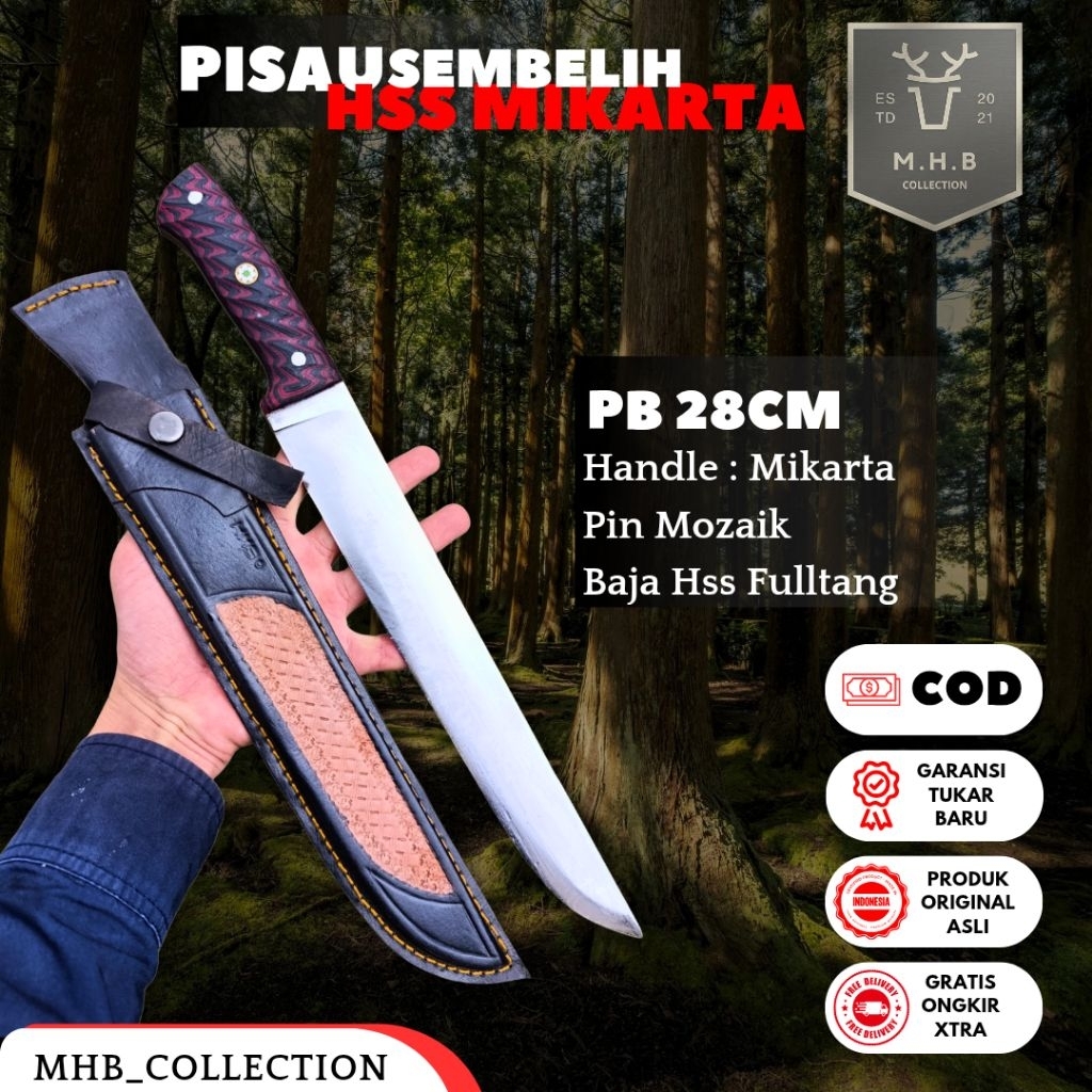 MHB_Collection | Golsem Mikarta Hss X Gergaji Batu - Pisau Sembelih Baja Hss Fulltang Handle Mikarta