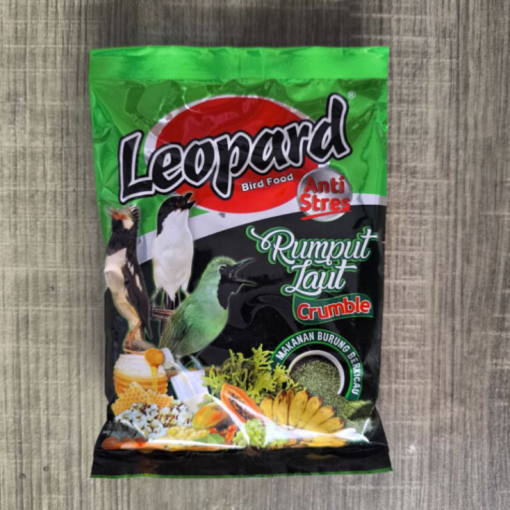 Leopard Rumput Laut Crumble Hijau Pakan Burung Pur Kasar Voer 250gr