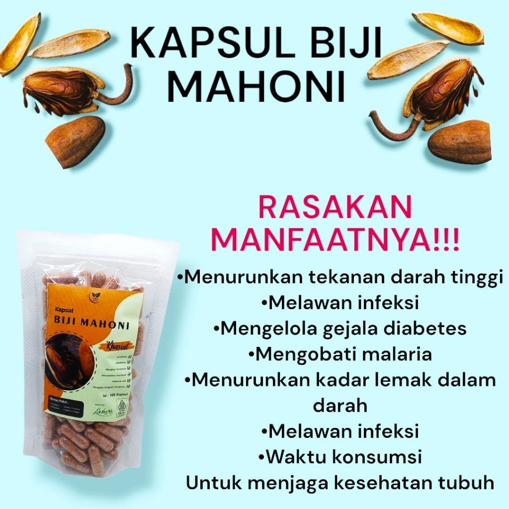 kapsul biji mahoni murni isi 100,menurunkan tekanan darah tinggi (hipertensi), mengontrol gula darah