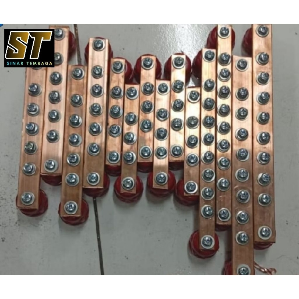 Busbar Tembaga 10mm x 30mm x 200mm 5Baut M8 Busbar Custom