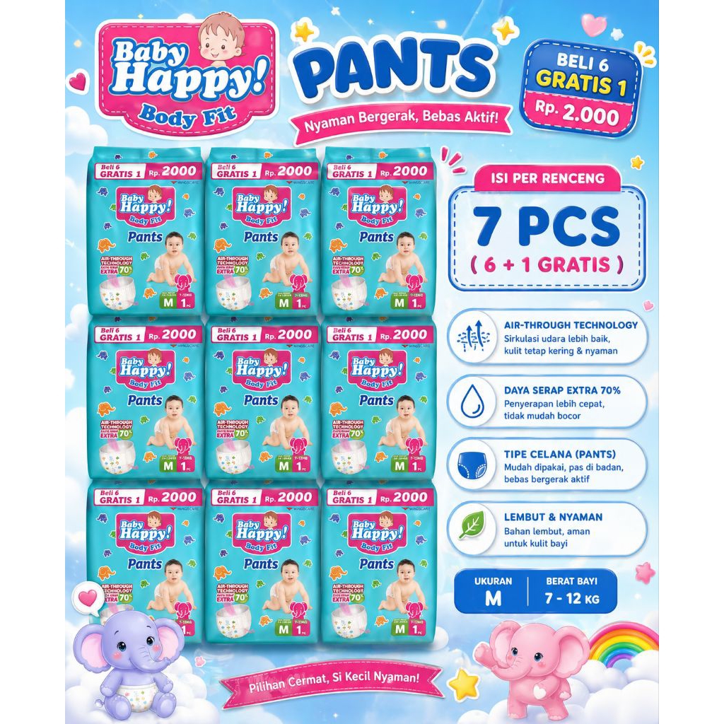 (1 RENCENG) BABY HAPPY PANTS PAMPERS BAYI isi 6 Sachet