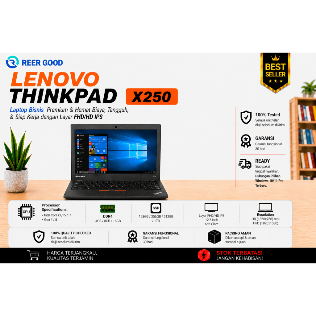 LENOVO THINKPAD X250 CORE I3 I5 I7 GEN 4 5 LAPTOP BEKAS MURAH BERKUALITAS BERGARANSI MULUS LIKE NEW