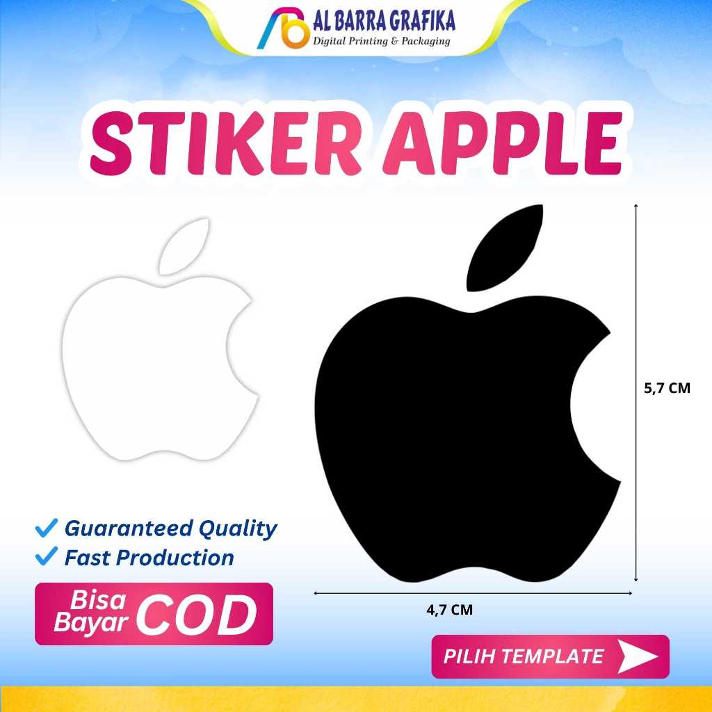 STIKER APPLE STICKER APEL STANDARD LAPTOP NOTEBOOK MOBIL 5.7CM X 4,7 cm  Stiker Mobil Apple Apel Cut