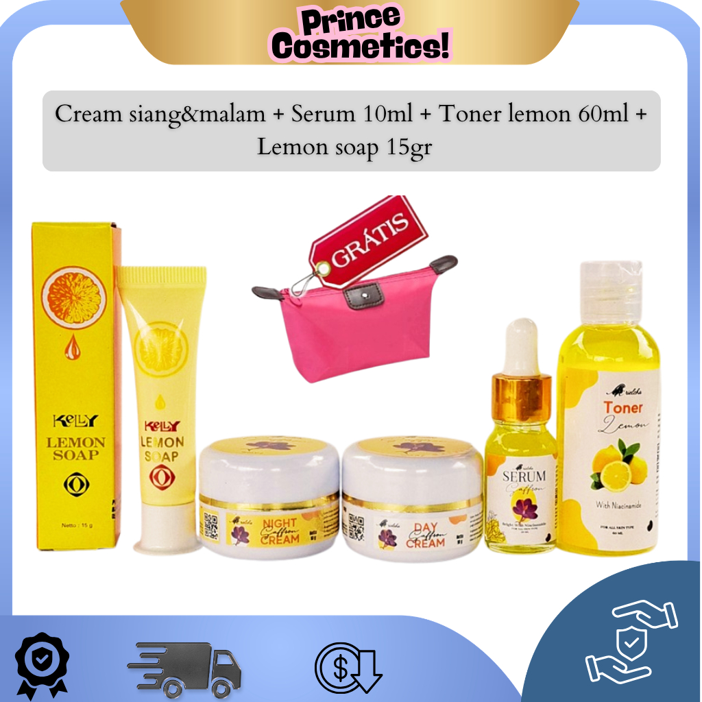 PK  - [Free Tas] Paket Saffron + Kelly Cream Siang Malam + Serum + Toner Ekstrak Lemon + Kelly Lemon