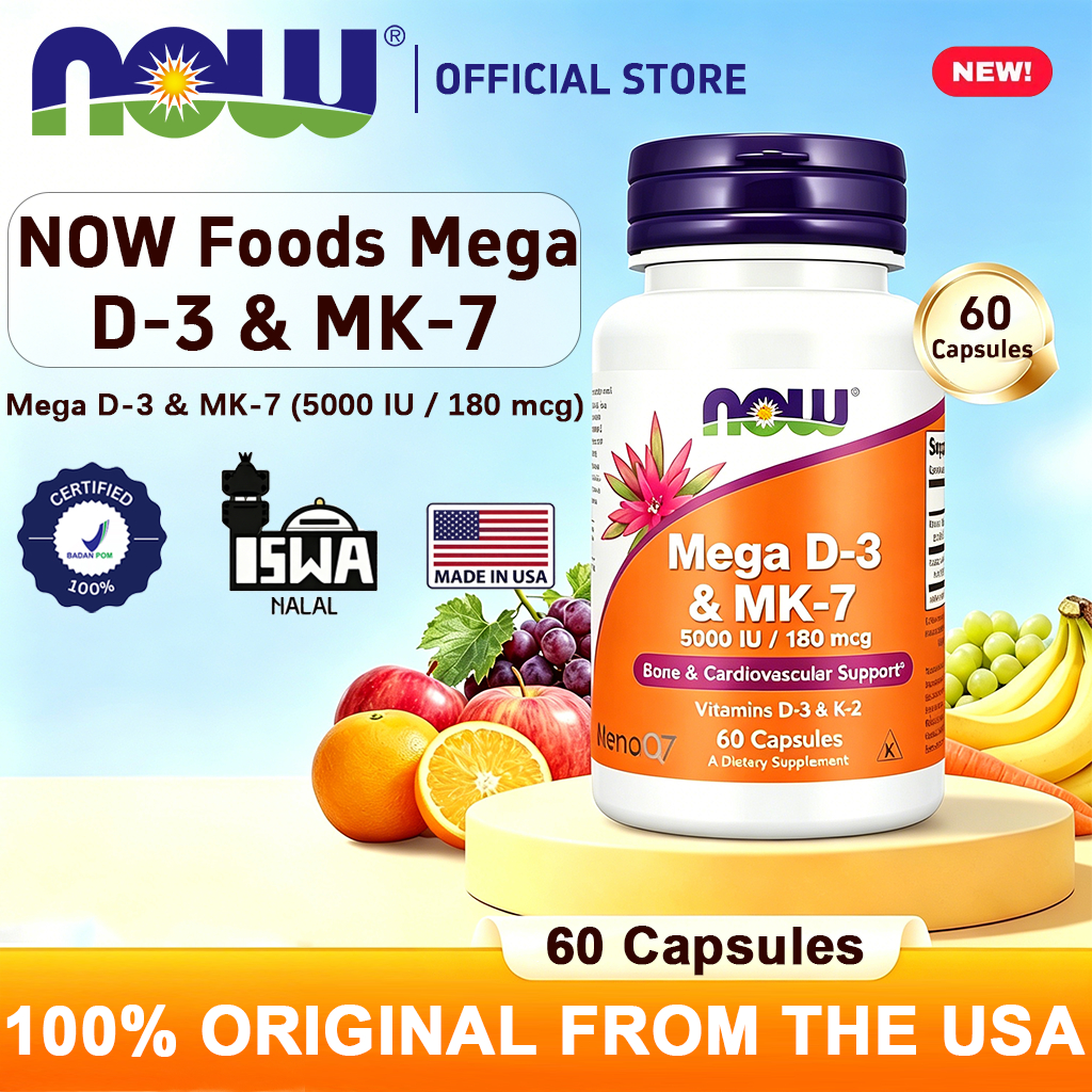 Now Foods Mega D3 5000IU 180mcg K2 MK7[NEW][100%Impor asli][COD]D-3 & MK-7 (5000 IU/180 mcg) 60 Caps