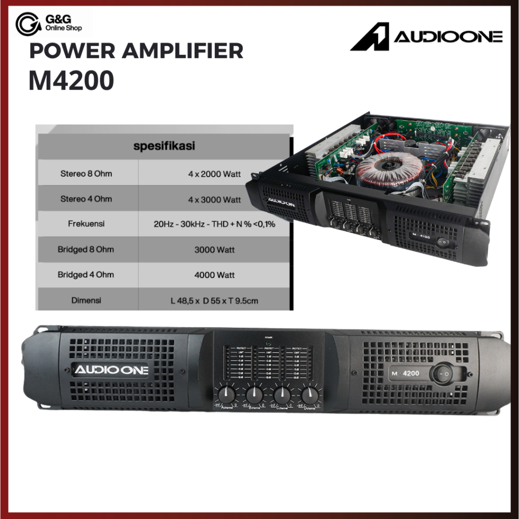 AUDIO ONE Power Amplifier 4 Channel Audio One M 4200 | Power Besar Stabil untuk Subwoofer Lapangan