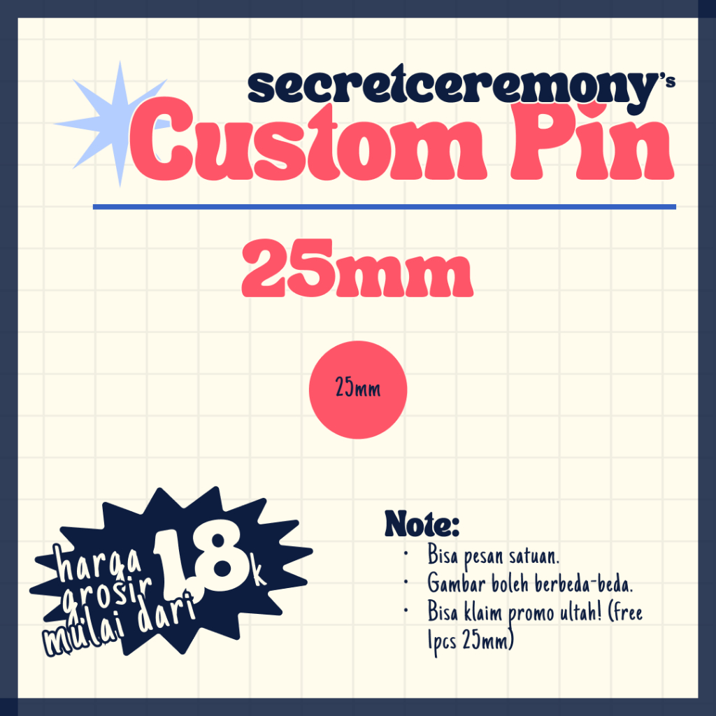 Pin Custom 25mm Satuan Grosir Badge Peniti Glossy
