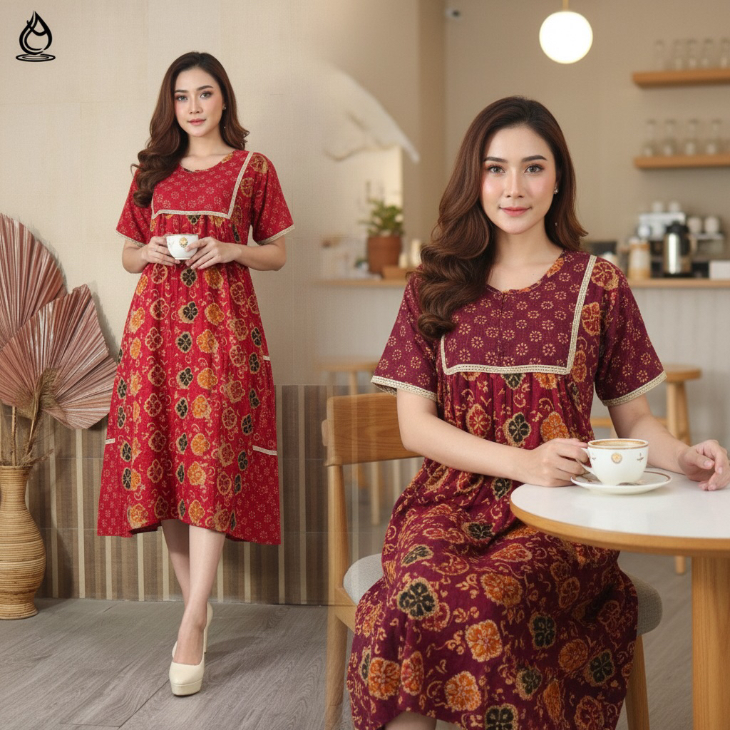 TIRTA AYU [LD 120 Pb 115] TIRTA AYU Daster ERLINA RENDA Klok Daster Batik Cap Motif Bunga Warna Soft