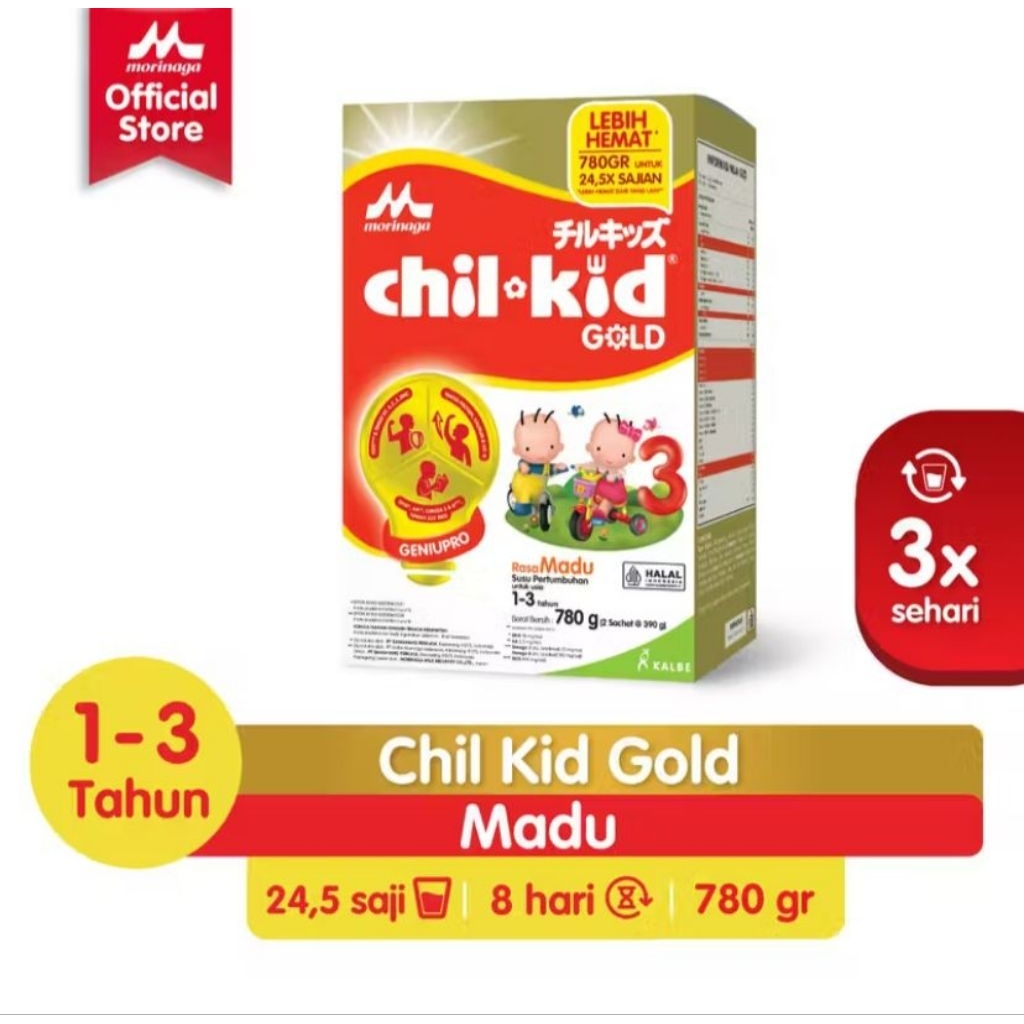 Morinaga Chill Kid Gold Madu 780g(2Sachet) 1-3 Tahun. Rijek dus kemasan foil aja