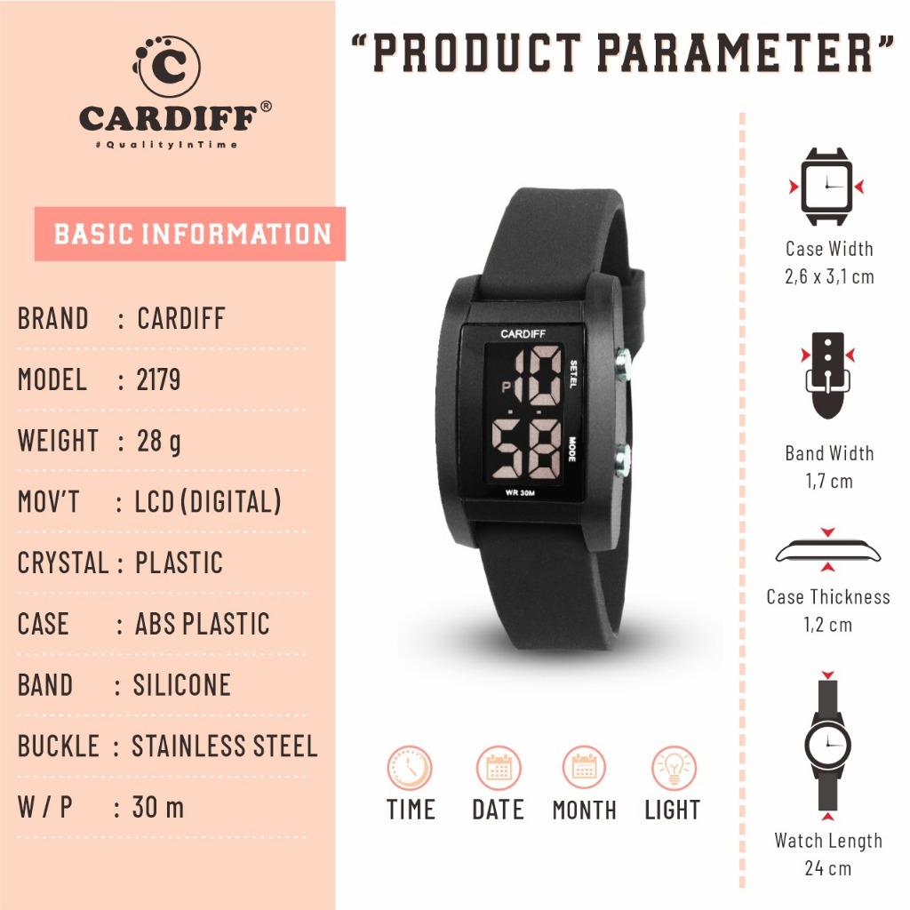 CARDIFF Jam Tangan LCD Karet 2179 | Tahan Air | Pria Wanita | 30meter