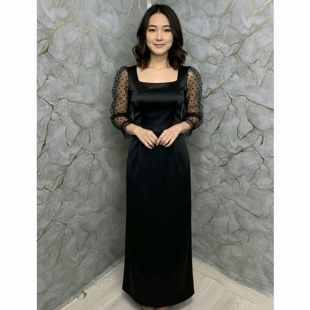 Relina Dress Satin Silk Mix Tile Polkadot Dress satin Velvet Casual Dress Satin Bridesmaids Elegan D