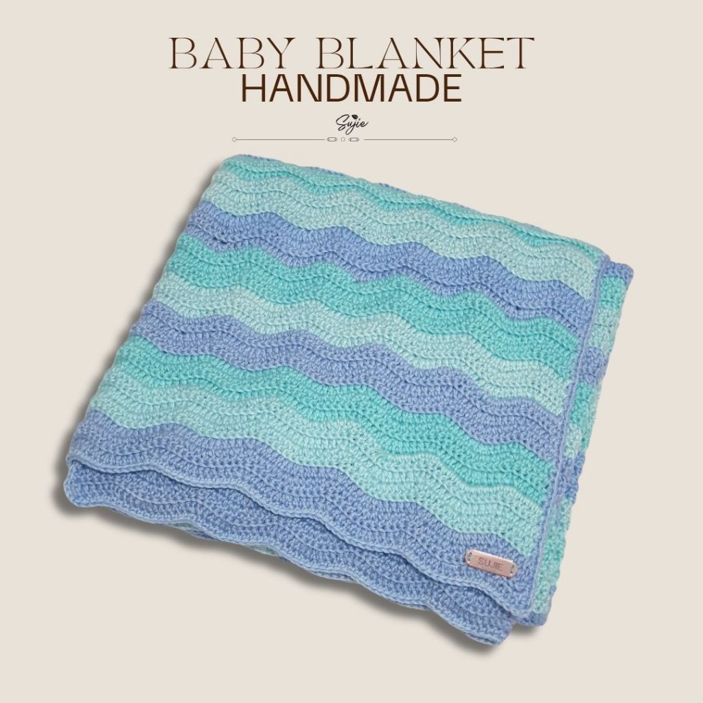 SUJIE | Selimut Kecil Bayi Rajut Tangan Handmade Silky Cotton OCEAN Blanket