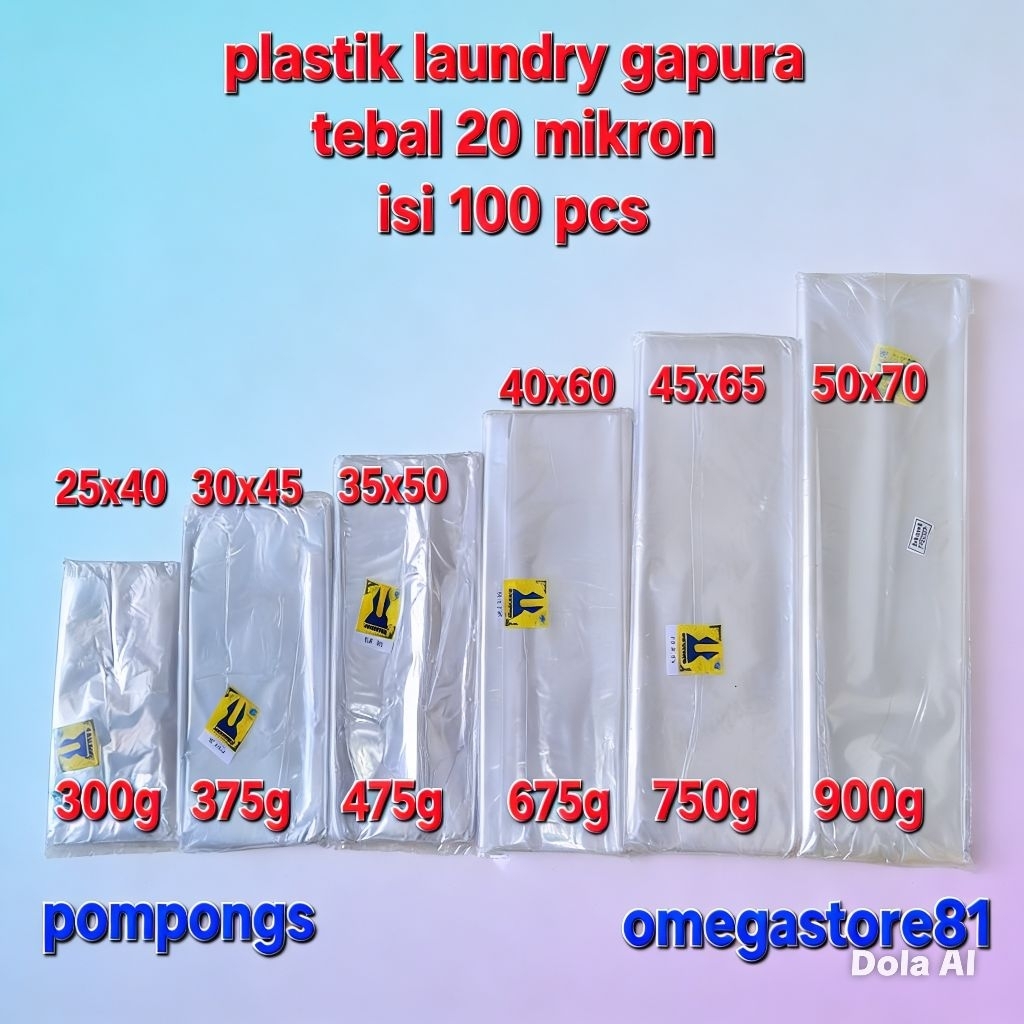 Kantong plastik PP bening, plastik laundry ukuran 25x40 30x45 35x50 40x60 45x65 50x70 merk gapura