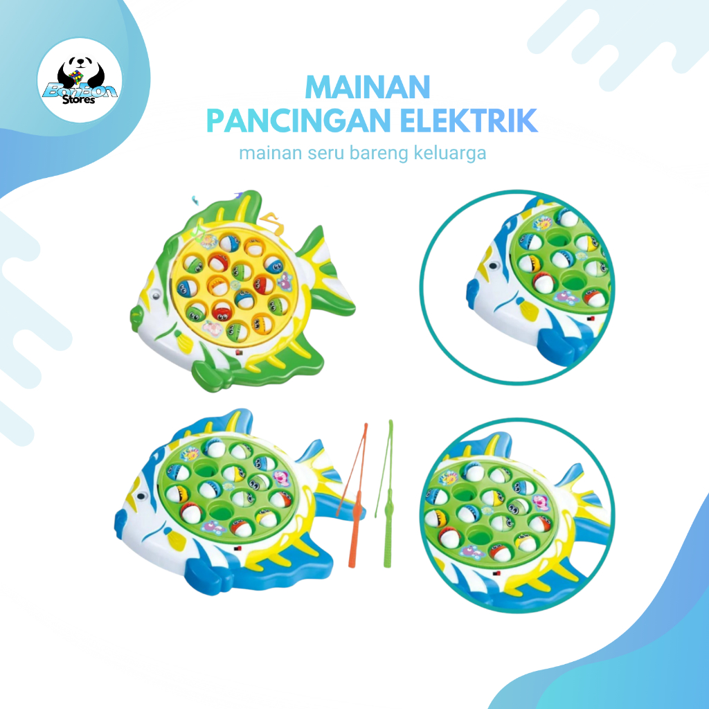 Mainan Anak Pancingan Ikan Elektrik/Fishing Game Board 15 pcs ikan Lucu-lucu