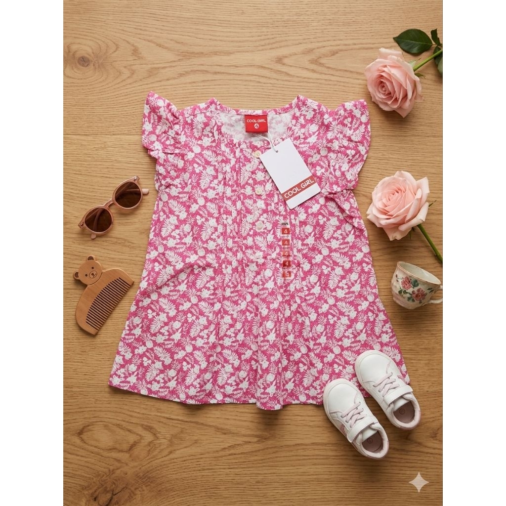 Dress Anak Perempuan Motif Floral Pink Cool Girl