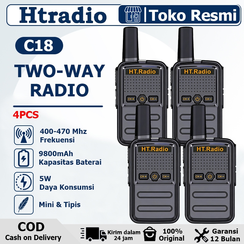 [4Pcs/Set] HT HTRadio C18 Mini Walkie Talkie UHF 5Watt 16Channels Type-C Charging Handy Talky Two Wa