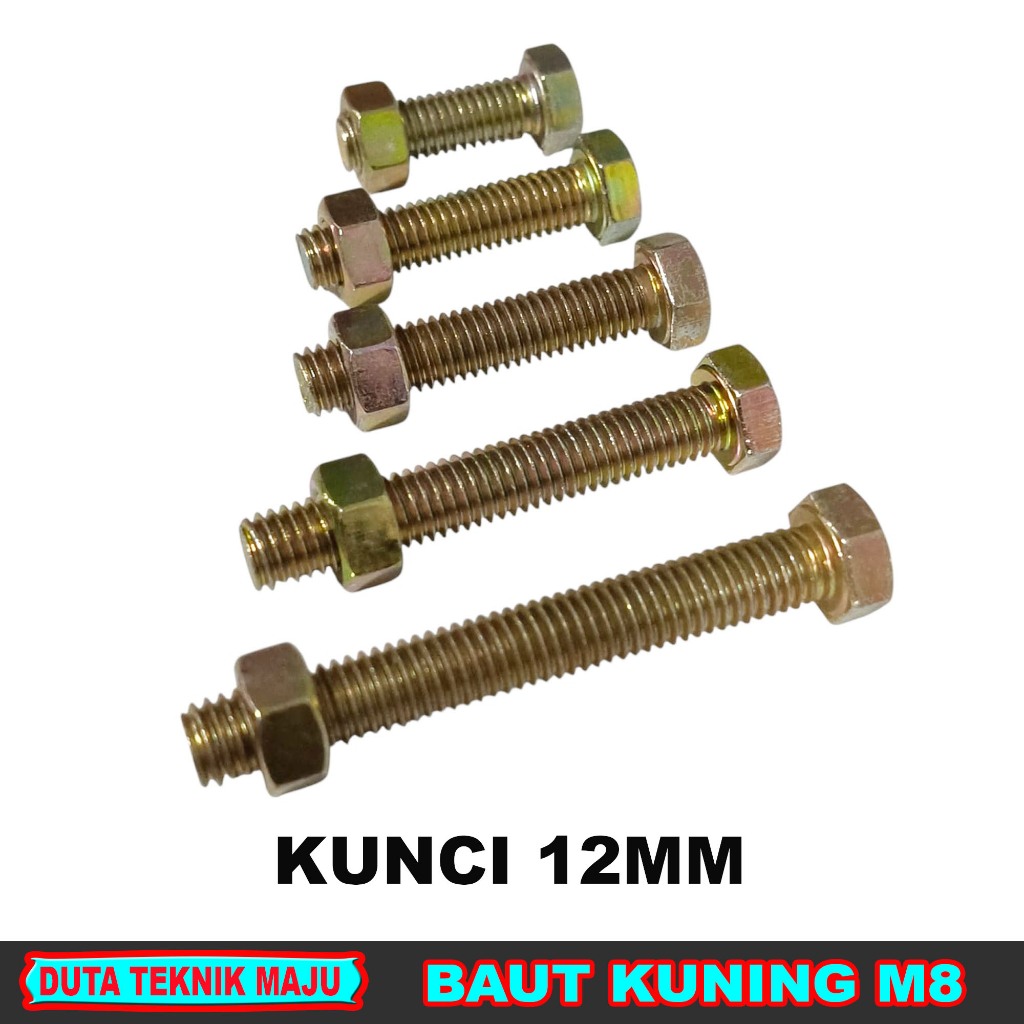 Baut Mur Hexagon Kuning M8 x 20 MM / BMK Hexagon Kunci 12MM