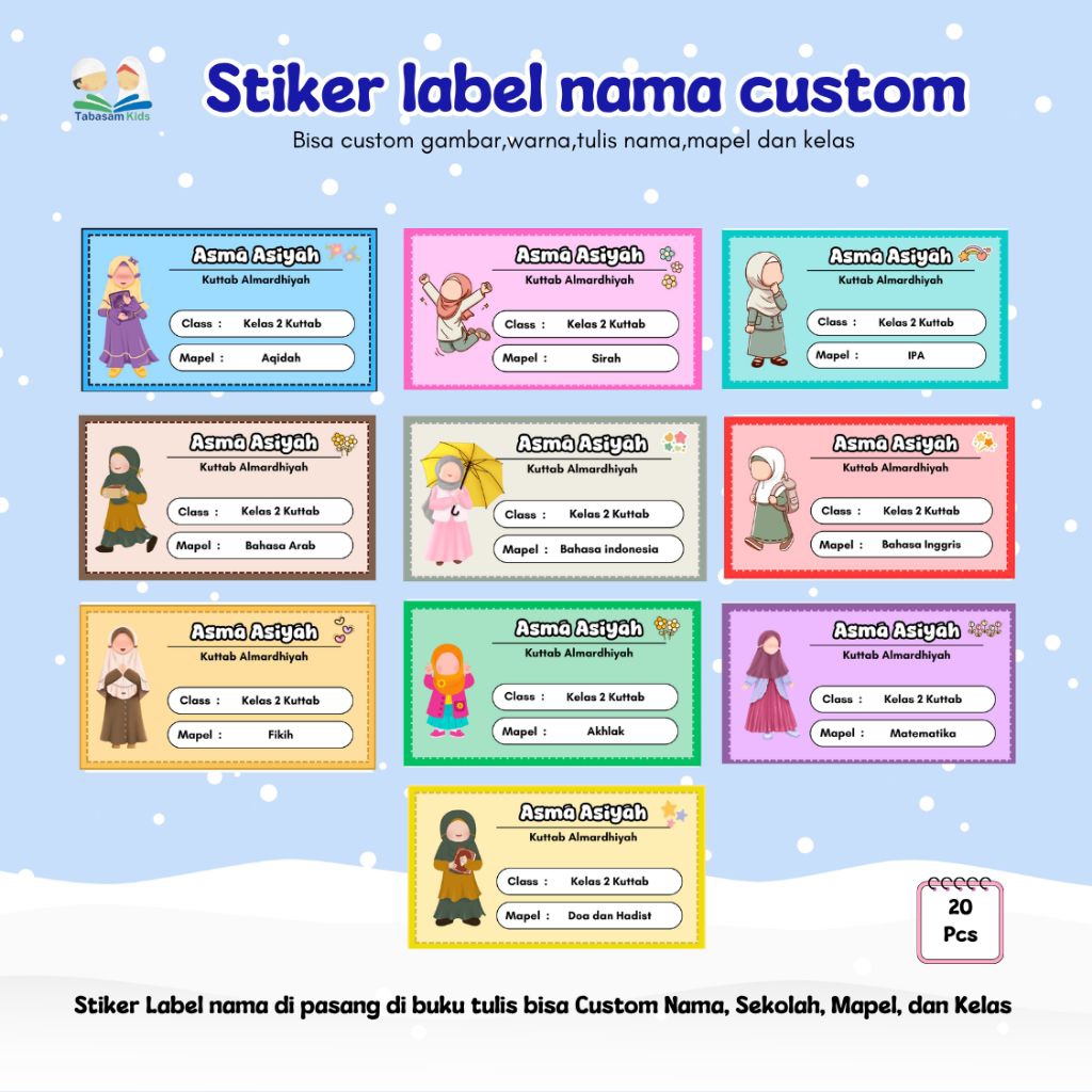 Stiker Buku Custom Nama dan Desain - Stiker label Buku Anak