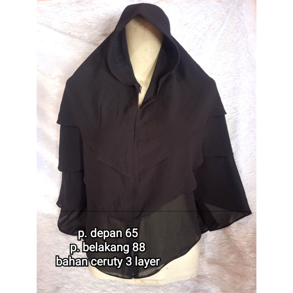 khimar 2 layer hitam preloved