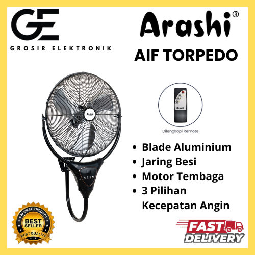 Arashi Kipas Angin Dinding ARF 228 PWF AIF Torpedo Wall Fan 18 / 20 Inch Remote Jaring Besi 3 Kecepa