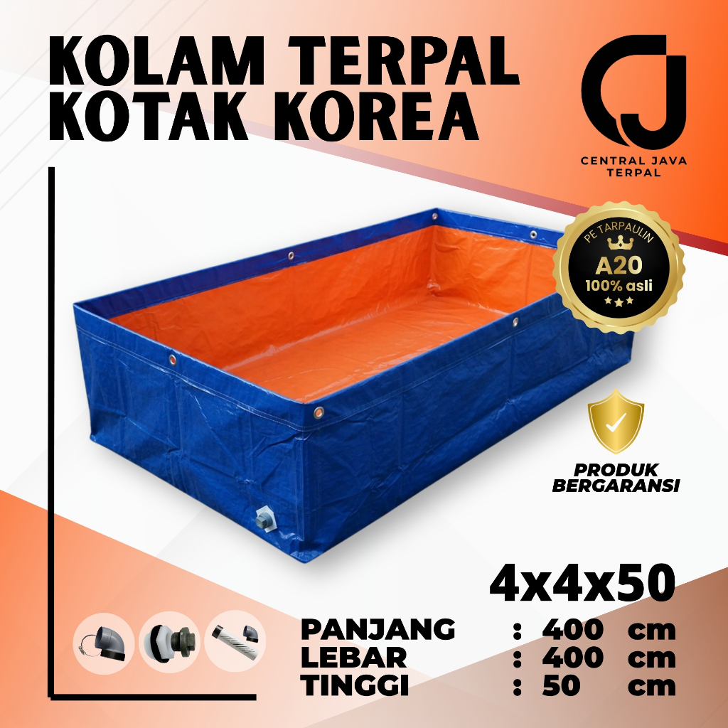 Kolam Terpal Kotak Korea A20 4 x 4 x 0.5 meter Kolam Budidaya Ikan Lele Nila Gurame