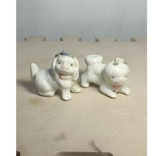 sepasang patung anjing mini keramik vintage