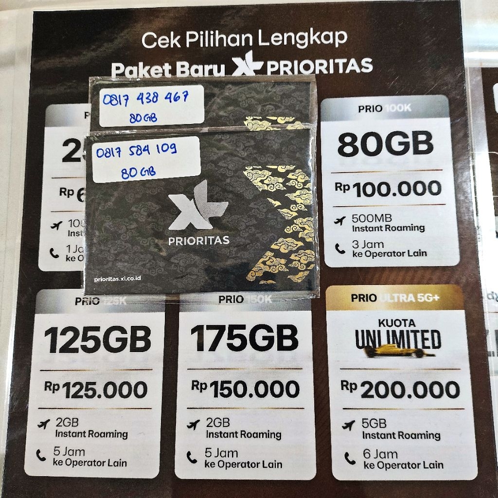 XL Prioritas 80GB Nomer Cantik Langka 10Digit dan 12 Digit