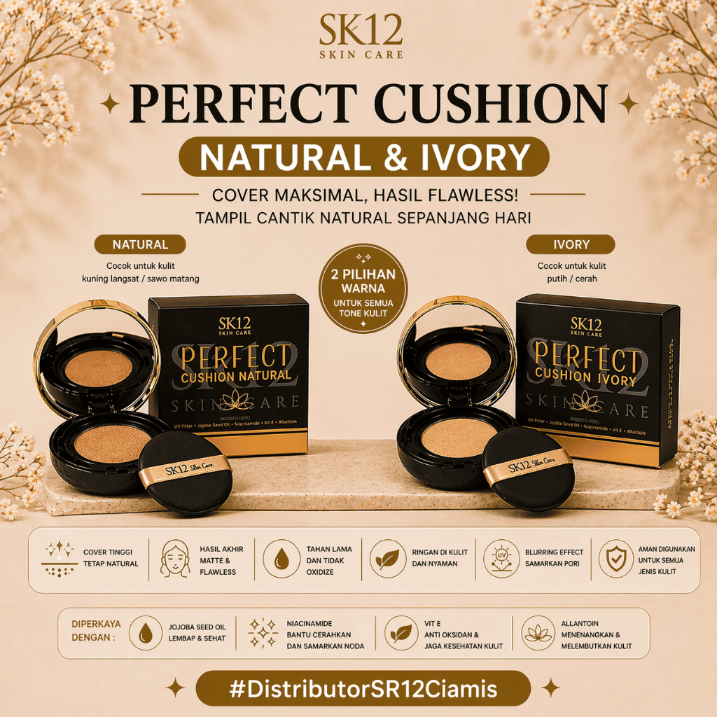 Bedak Tabur Perfect Cushion SR12 Skincare Kosmetik SPF 30 - Bedak Padat Full Coverage Mencerahkan