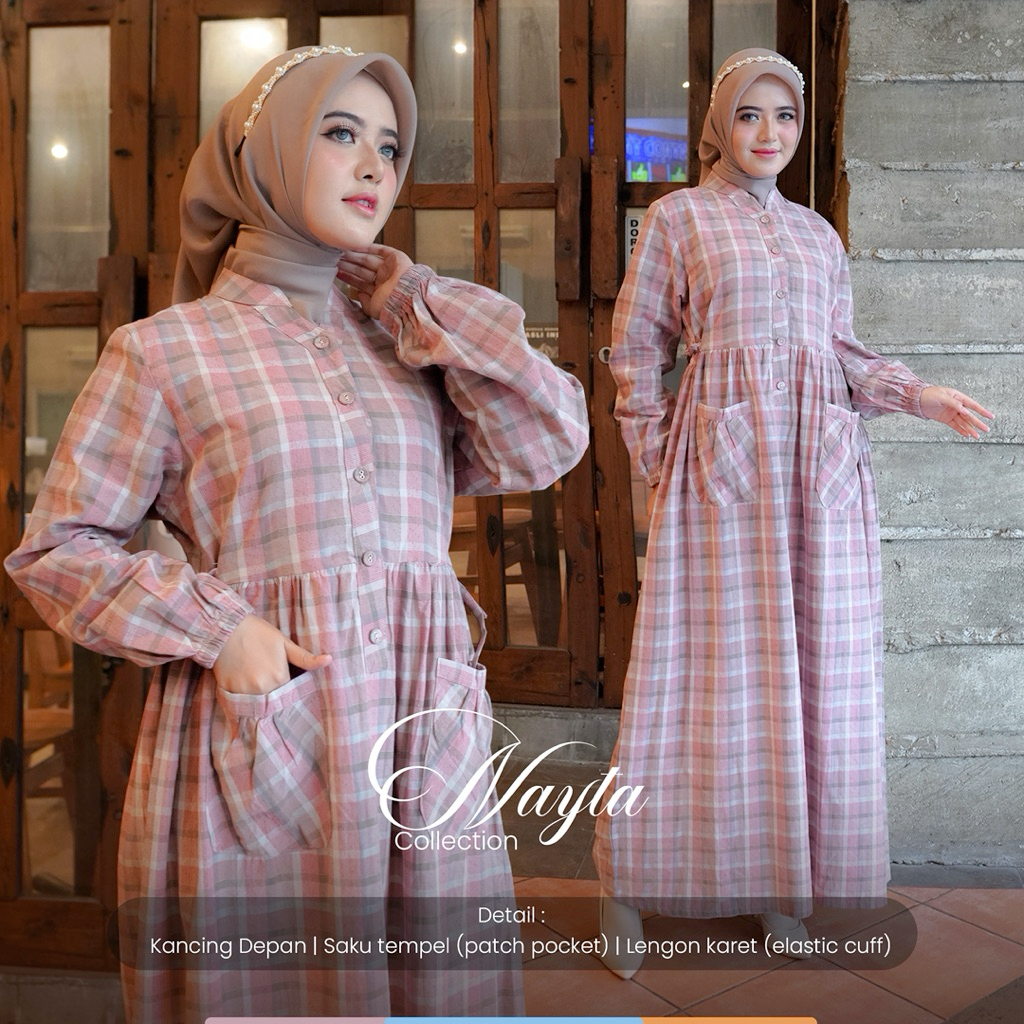 Nayta - Gamis Triset Premium Wanita | Gamis Triset Premium Motif Kotak | Gamis Triset | Gamis Kotak-