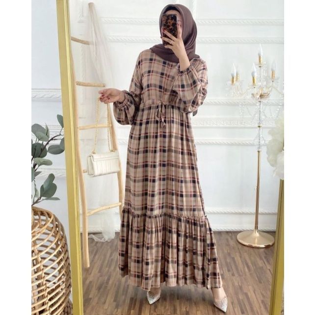 Gamis Wanita Dewasa Gauri Motif Kotak Bahan Rayon Diamon // Gamis Rayon Terbaru // Gamis Motif Kotak