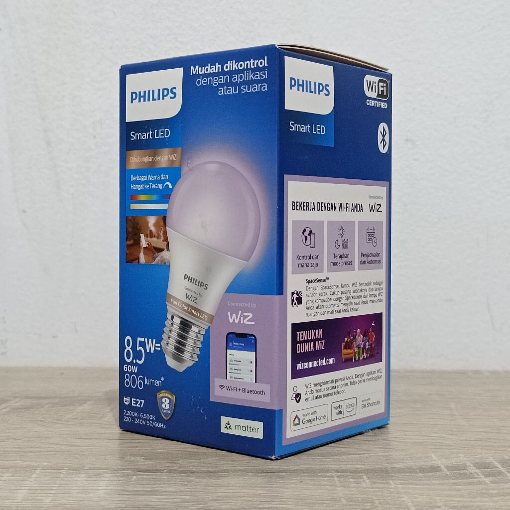Philips Smart LED Connected by WiZ Bulb 8.5 watt - RGB Philips Lampu LED Wifi + Bluetooth - Warna Wa