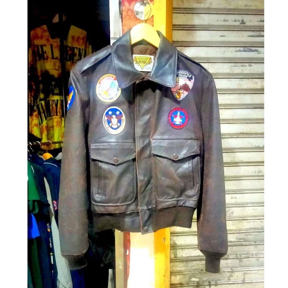 Vtg 80s PHASE TWO A2 Police Military Leather Flight Jacket X Jaket Kulit Avirex Cockpit USA Cooper S