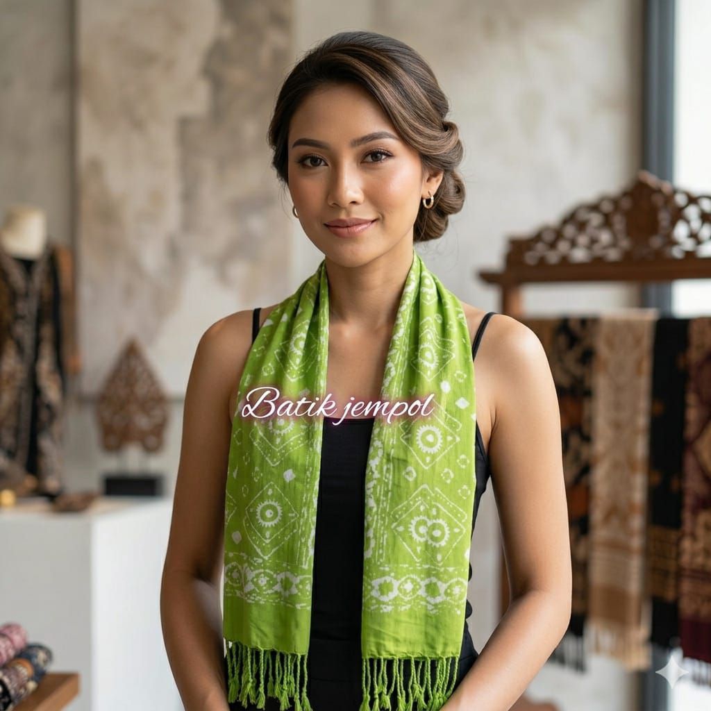 syal batik bahan paris warna hijau