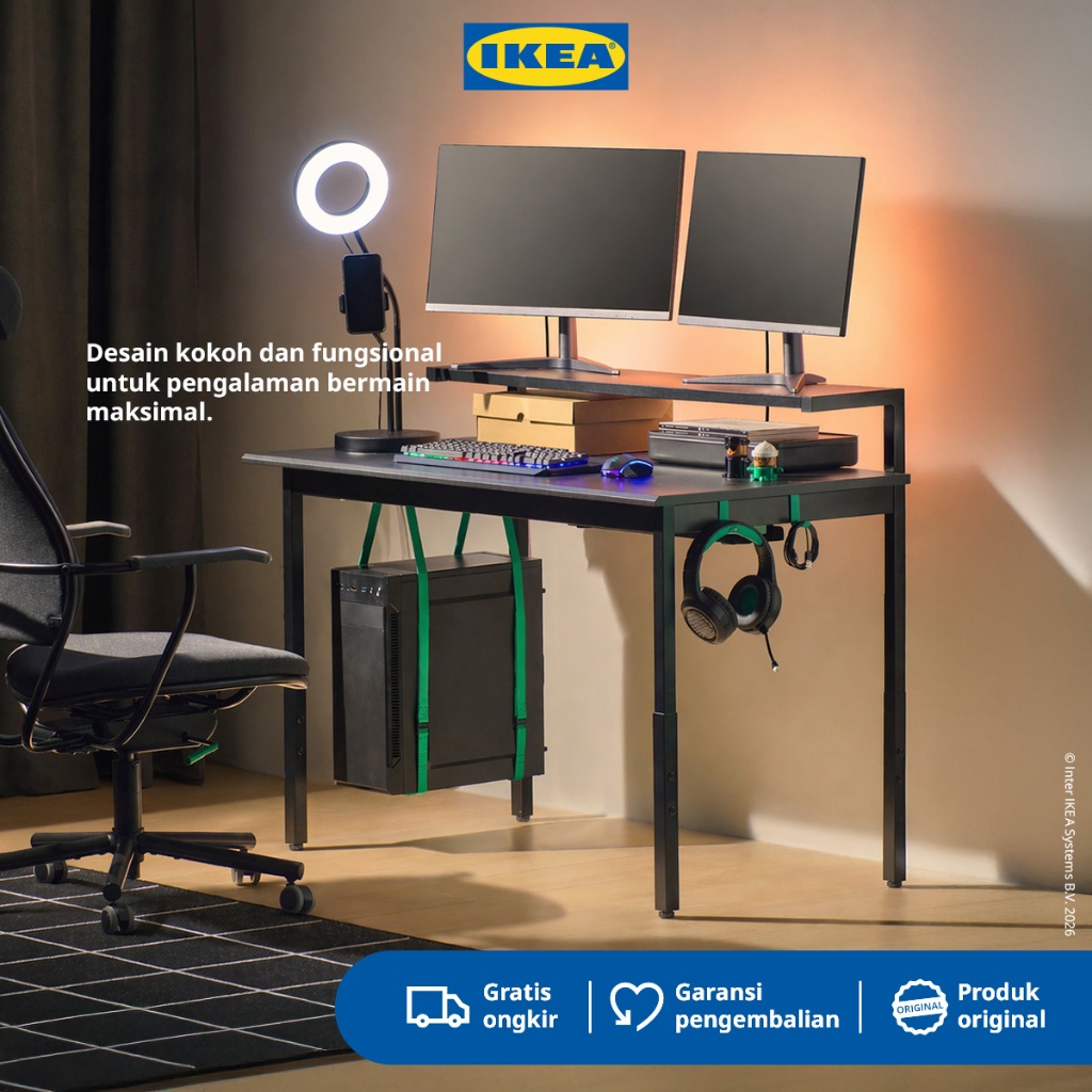 IKEA UTVISNING Meja Gaming Dengan Rak Serbaguna 120x60cm