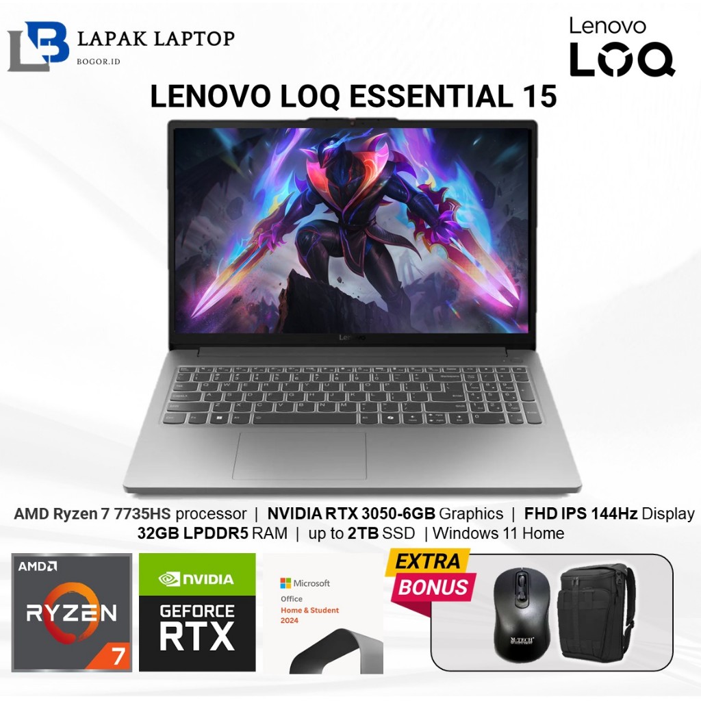Lenovo LOQ Essential 15ARP10E AMD Ryzen 7 7735HS 32GB 1TB 15.6" RTX4050 WINDOWS11+M365+OH2024