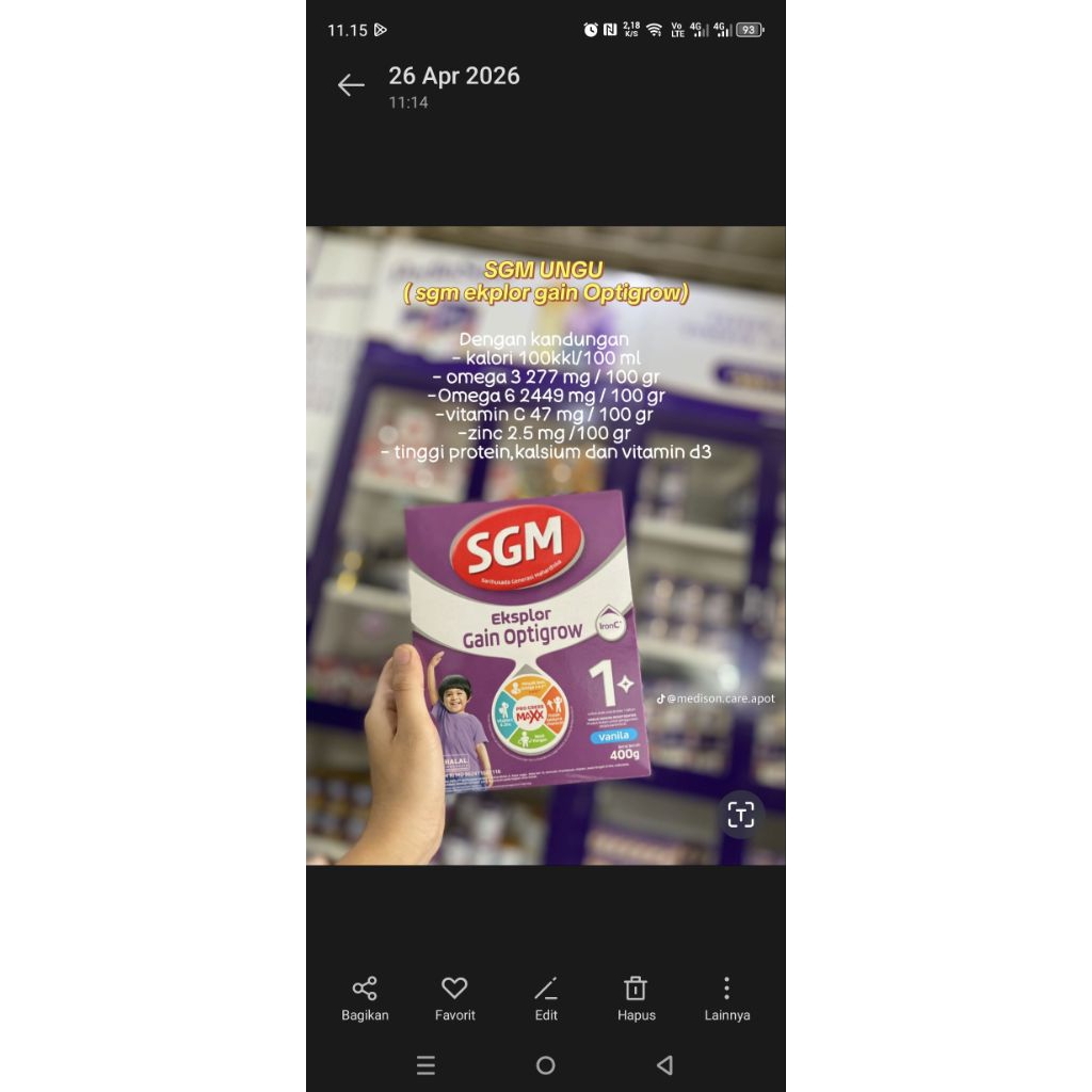 Susu Formula Bayi SGM Ananda Gain 100 0-12 Bulan 400g