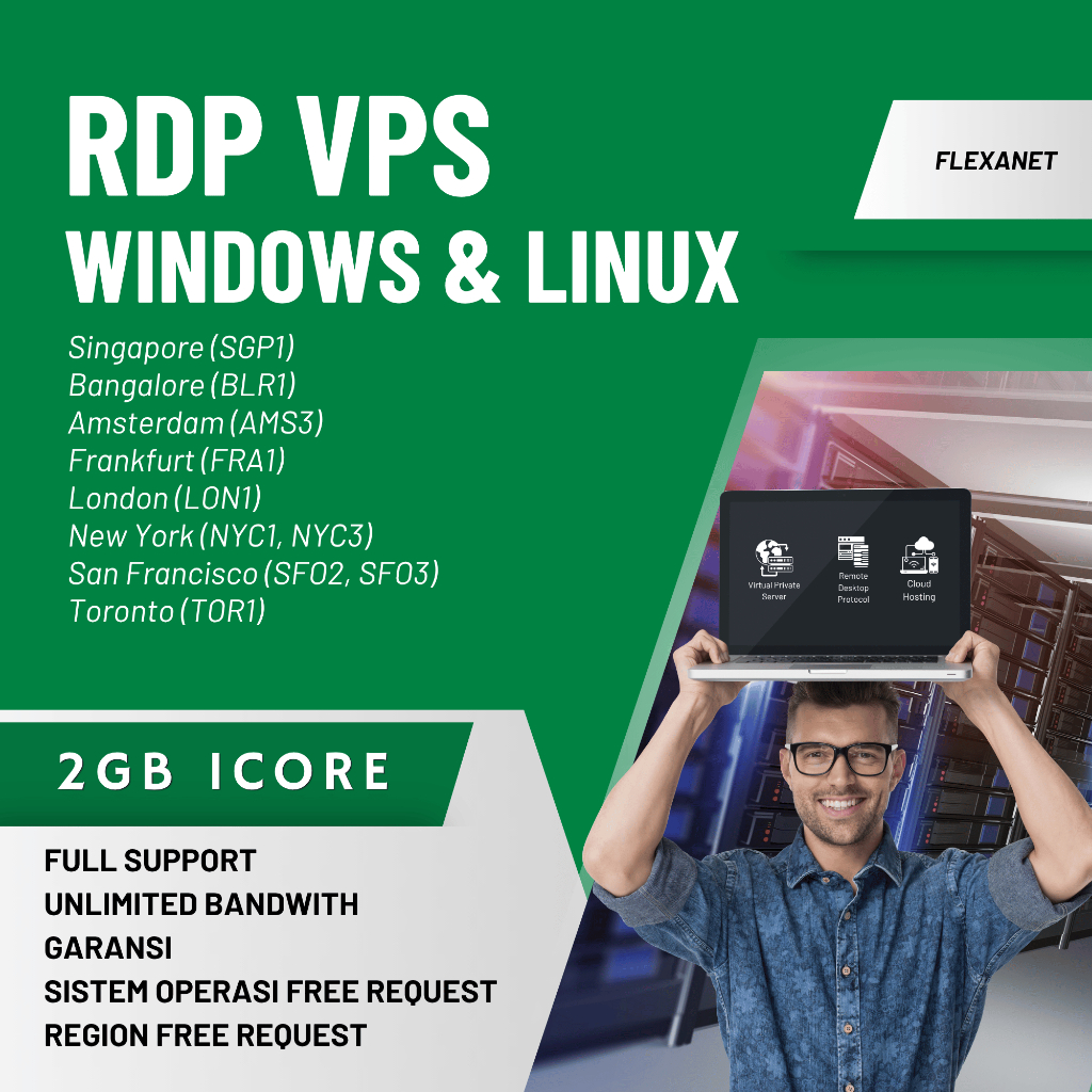 RDP VPS RAM 2GB 1CPU FULL ADMINISTRATOR, FULL GARANSI 30 HARI Flexanet