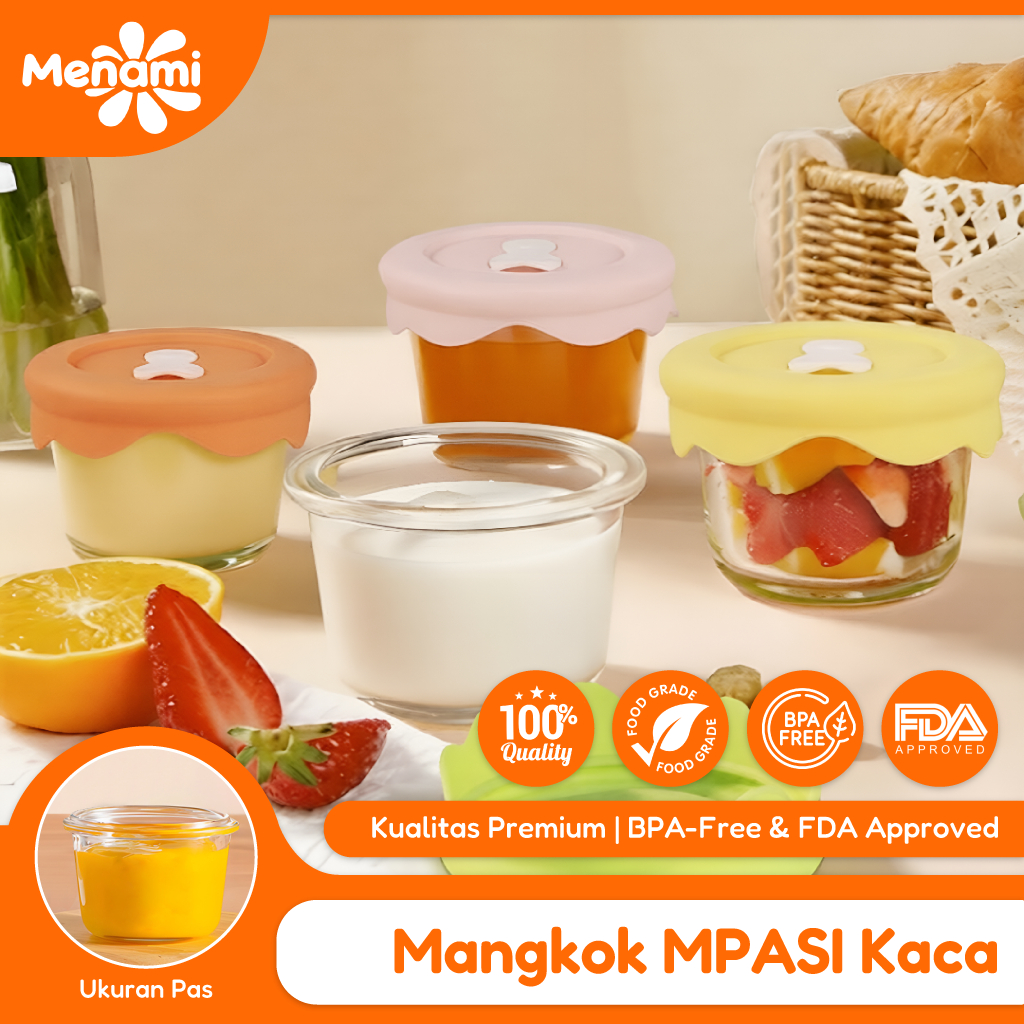 [ Menami ] Wadah MPASI Kaca 120ml - Jar Makanan Bayi Kedap Udara Tahan Panas Bisa Microwave Freezer 