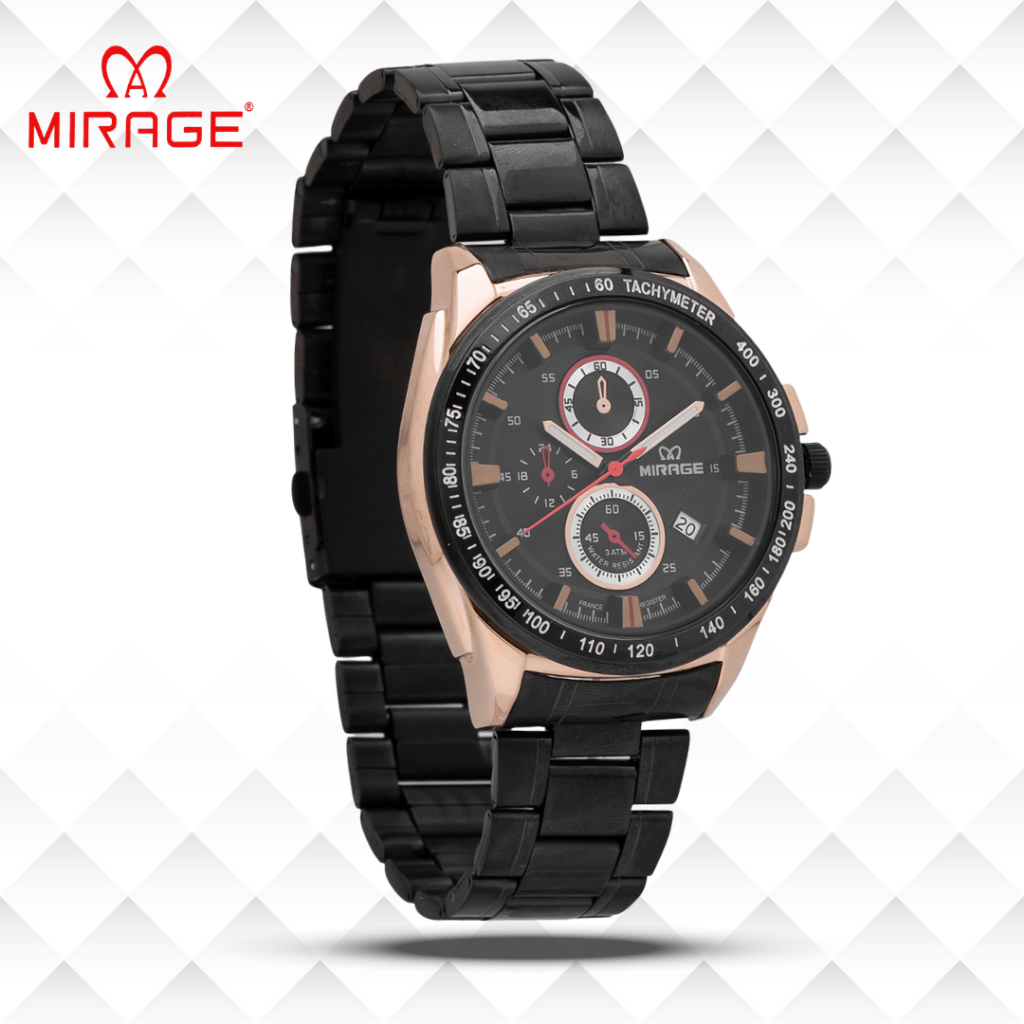 Mirage Jam Tangan Pria Analog 7614 M Black Rose Gold Original Stainless