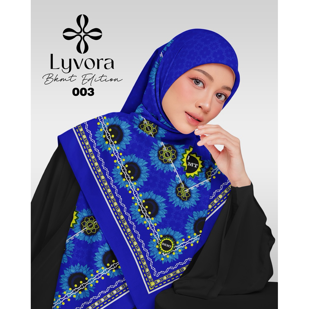 Jilbab BKMT - 003 Biru Elektrik - Hijab Voal Premium Lyvora – Segi Empat Adem, Laser Cut, Zipper Bag