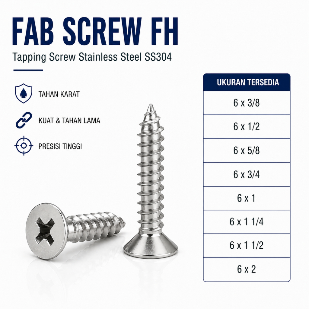 FAB 6X  3/4 Tapping Screw FH 6 X   3/4 Skrup Kepala Rata Stainless SS304