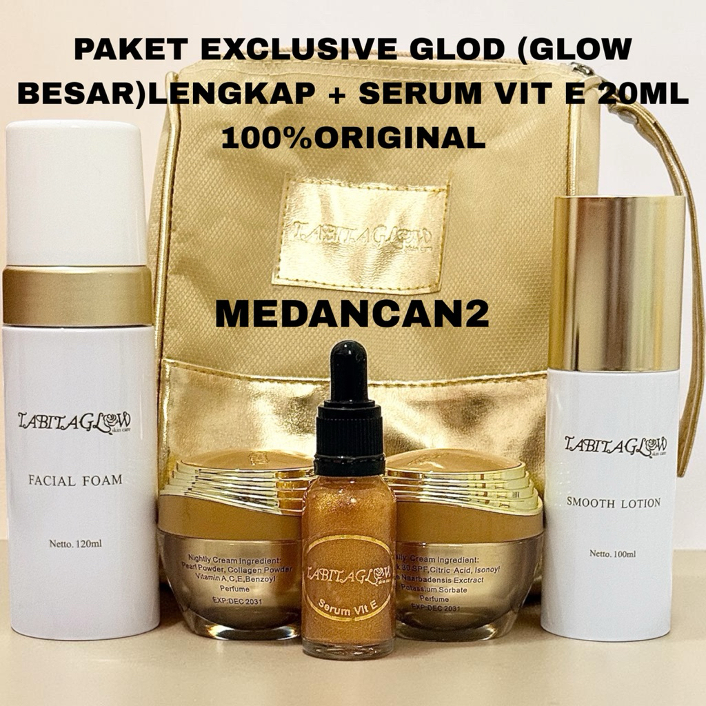 MC-PAKET EXCLUSIVE GLOD (GLOW BESAR)LENGKAP + SERUM VIT E 20ML 100%ORIGINAL