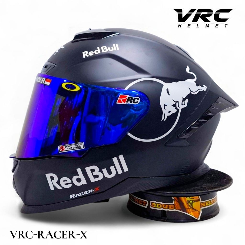 Helm full face Vrc Racer X Black dof stiker Redbull paket ganteng spoiler 3D