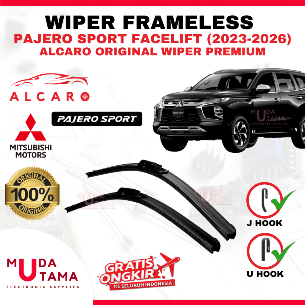 Wiper Frameless PAJERO SPORT FACELIFT 2023 s/d 2026 Original Alcaro - Sapu Kaca PAJERO SPORT FACELIF