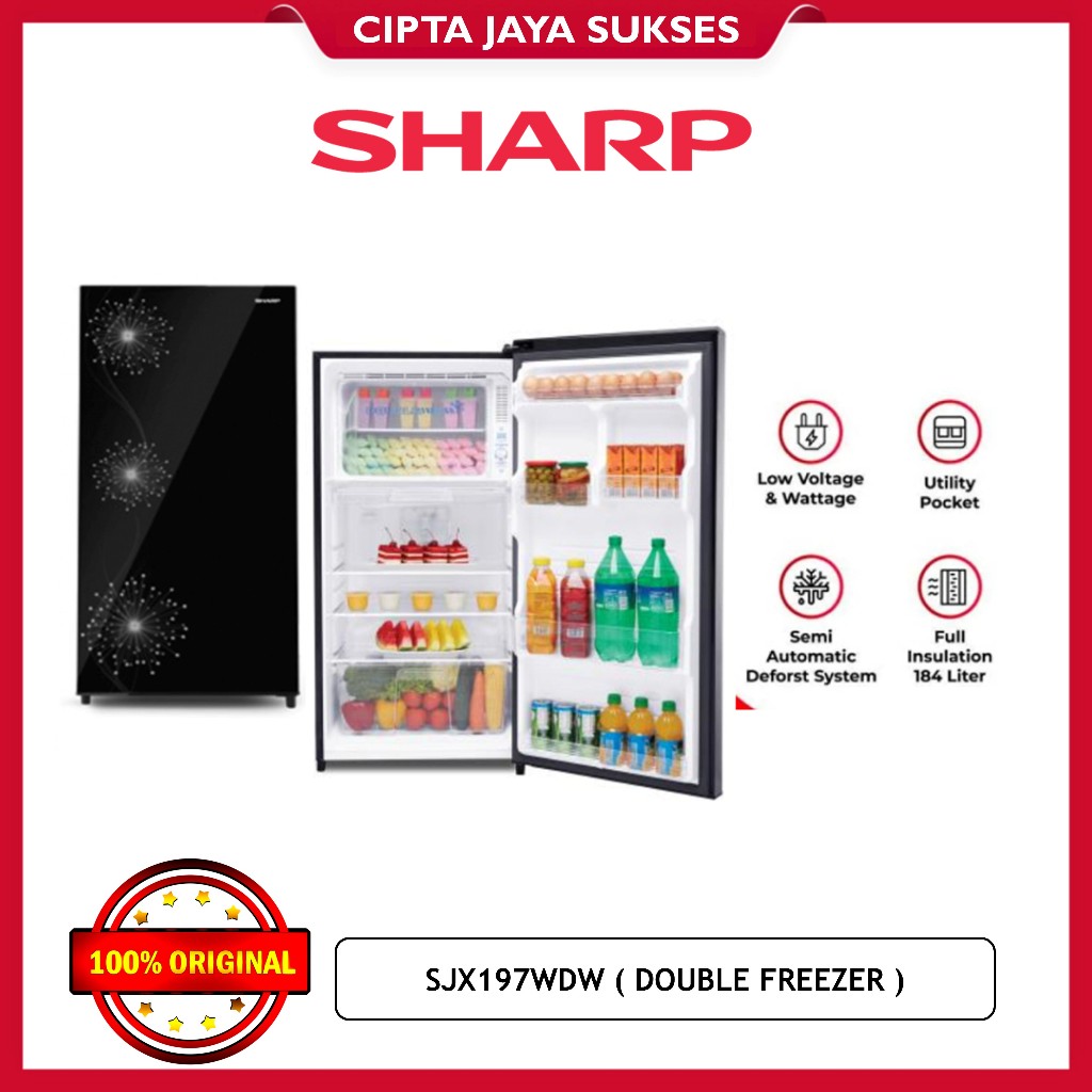 Kulkas Sharp 1 Pintu Double freezer SJ-X197W-DW Kulkas 1 Pintu Sharp Double Freezer SJX 197 WDW 197W