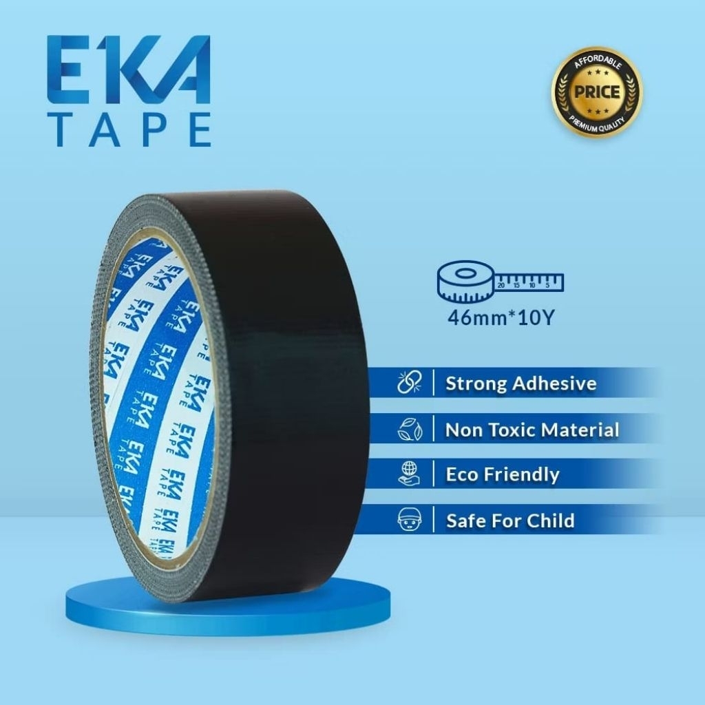 Eka Tape Cloth Tape Hitam 46mm x 10Y / Lakban Kain Hitam 2 Inch / Linen Tape 2"