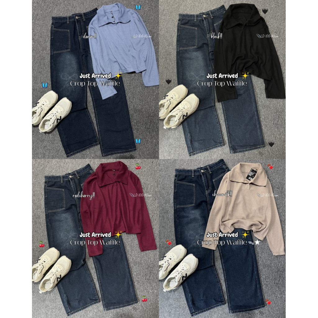 ATASAN POLO CROP WAFFLE || CROP TOP LENGAN PANJANG || BLOUSE CROP KOREAN STYLE