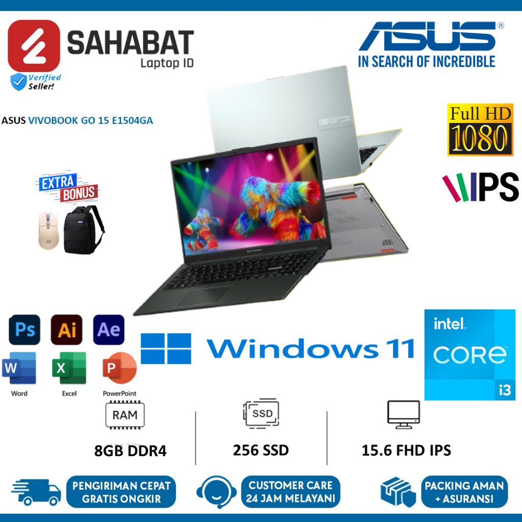 Laptop ASUS Vivobook Go 15 i3 8GB 256GB SSD IPS Win11